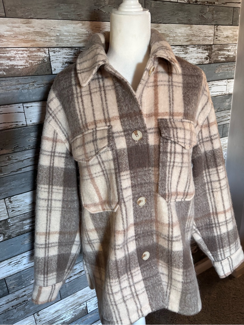 Zara Oversized Plaid Button Brushed Fuzzy Heavyweight Shacket Womens Size M